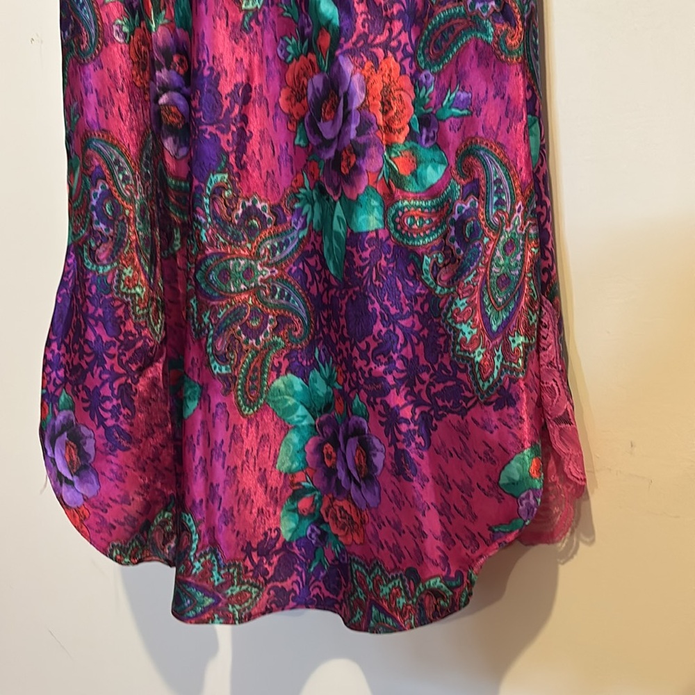 VTG Victoria Secret Gold Label Floral Lace Trim Satin Chemise dress size large - Picture 8 of 12